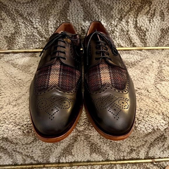 Taft Wallace Lace Up Brogue Wingtip Oxford Shoes Black & Brown Plaid Sz 46 or 13 main image 5